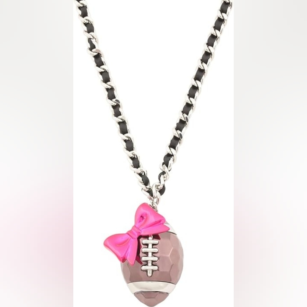 Betsey Johnson Pink and Silver Football Necklace